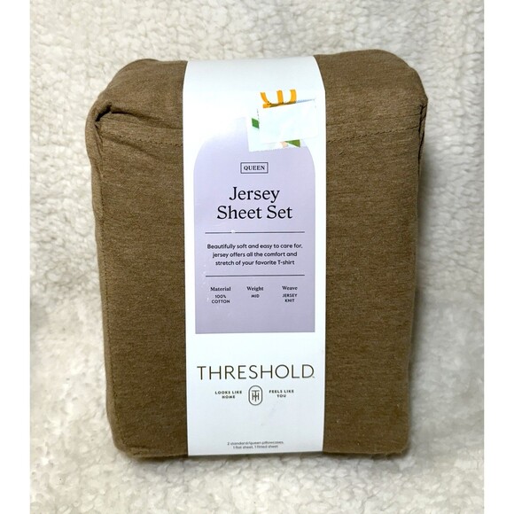 Queen Cotton Jersey Sheet Set Brown Heather – Threshold – NEW - Picture 5 of 6